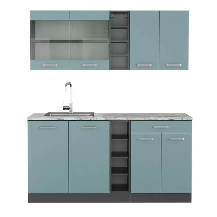 Vicco Cuisine Bleu-gris/anthracite 160cm, PT Marbre