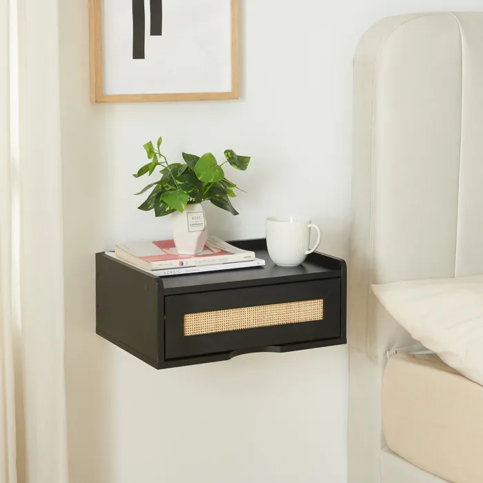 Étagère murale Ljuredsoo 40 x 30 x 17 cm noir aspect rotin en.casa