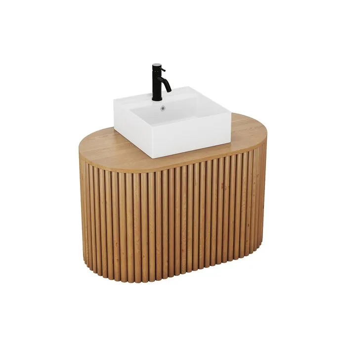 Meuble de salle de bain suspendu en teck avec vasque carrée - 90 cm - TOWARI