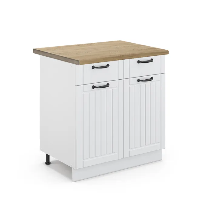 Vicco Meuble cuisine Blanc campagne/Blanc 80cm plan de travail Chêne doré