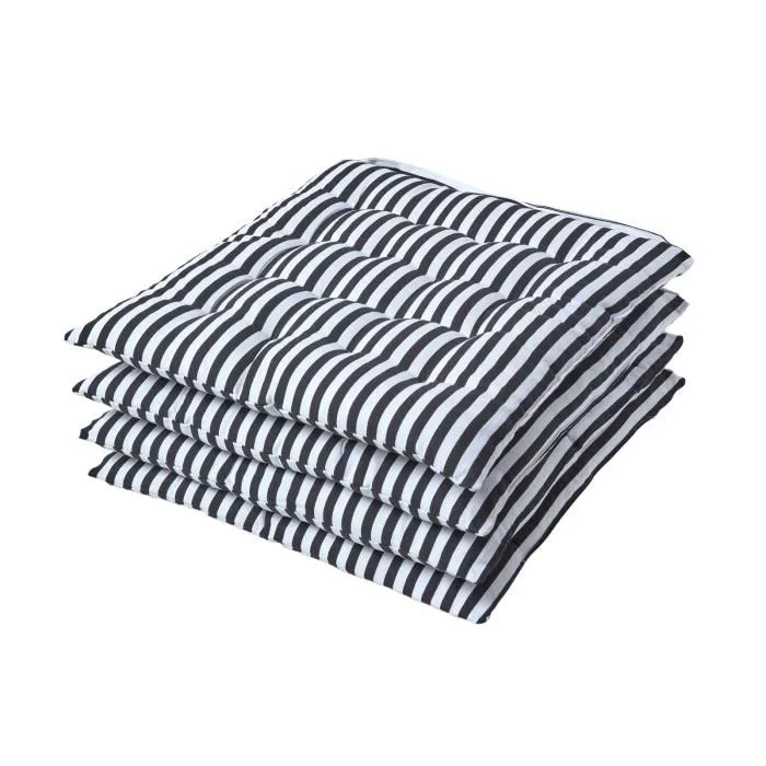 Galette De Chaise En 100% Coton 40x40cm À Rayures Noir Et Blanc - Lot De 4 - Homescapes