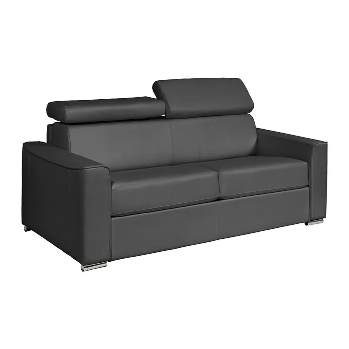 Canapé 3 places convertible express en cuir de buffle gris - Couchage 140 cm - Matelas 18 cm - VIZIR