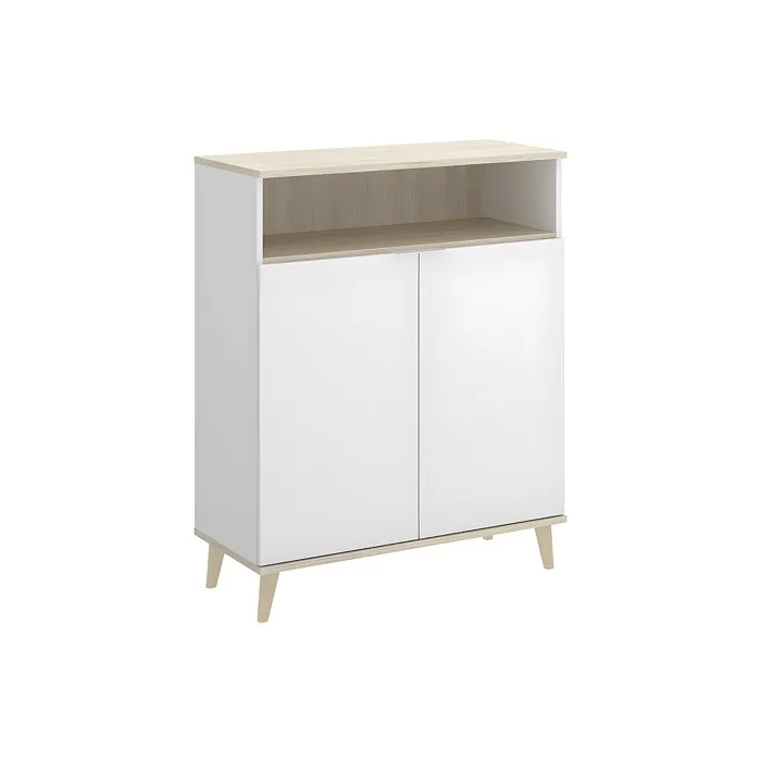 Buffet de cuisine WAJDI - 2 portes et 1 niche - Blanc et chêne