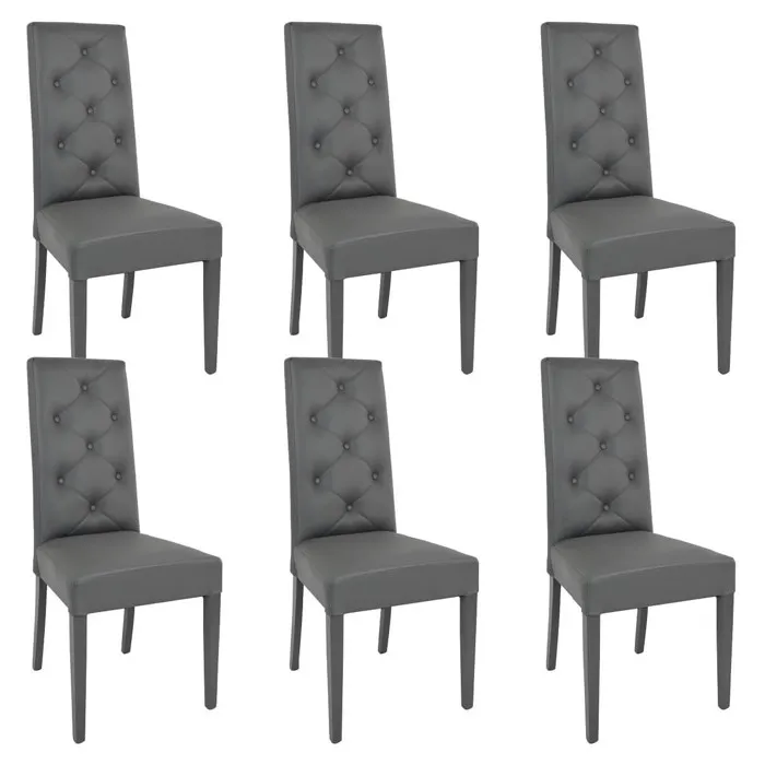 Trevi - Lot De 6 Chaises Simili Gris Et Pieds Laqués