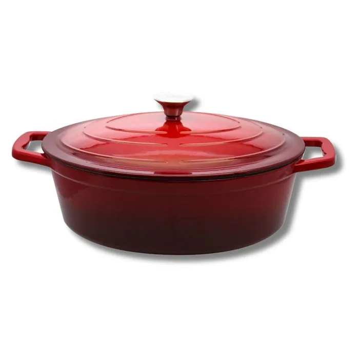 Cocotte Ovale En Fonte Émaillée 33 Cm De Long Rouge Cerise 4,9 L