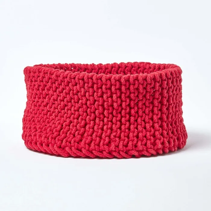 Petit Panier Rond Tressé En Tricot Rouge 37x21cm - Homescapes
