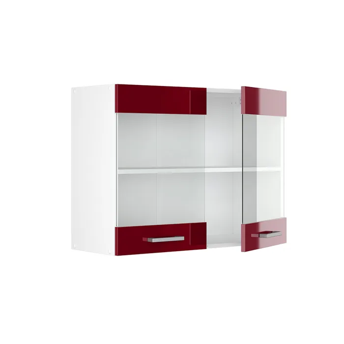 Vicco Armoire suspendue universelle Rouge bordeaux Haute brillance 80cm avec portes vitrées