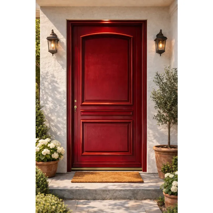 Porte D'entrée Bois Pleine Carene Rouge Pourpre, H215 X L90 Cm Côte Tableau, P.droit Gd Menuiseries