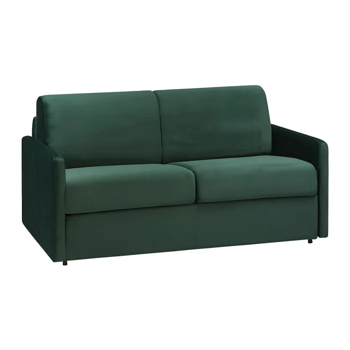 Canapé 2 places convertible express en velours vert sapin avec assise mémoire de forme - Couchage 120 cm - Matelas 18 cm CALIFE