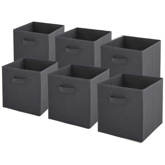 Lot de 6 paniers pliables en tissu gris 27 x 27 x 27 cm