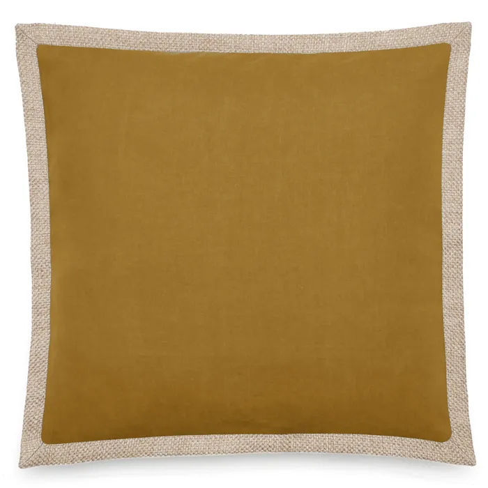 Housse De Coussin Coton Et Lin 45x45 Cm Luzia Finition Volant En Jute Jaune Foin