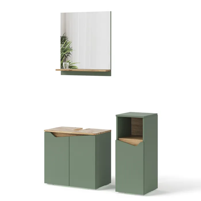 Vicco Ensemble de meubles de salle de bain Vert/Chêne Artisan 3 pièces