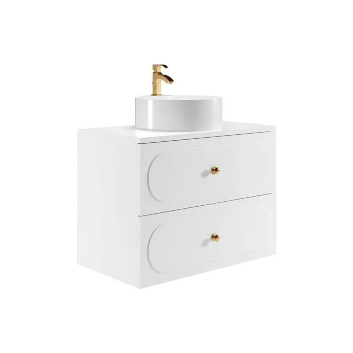 Meuble de salle de bain suspendu avec vasque à poser ronde - Blanc - 80 cm - SATOBAL