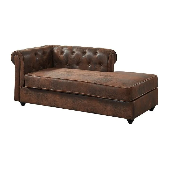Méridienne droite chesterfield en microfibre aspect cuir vieilli SHIREL