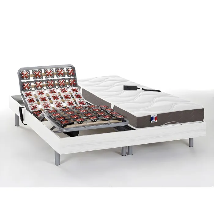 Lit électrique de relaxation tout plots + matelas 100% latex 3 zones - 2 x 70 x 190 cm - Blanc - JUPITER de YSMÉE