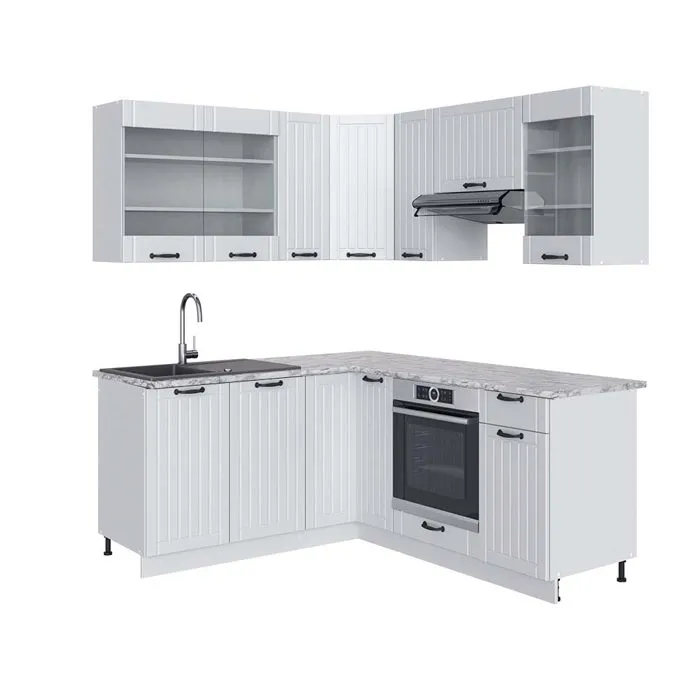 Vicco Cuisine en angle Blanc campagne/Blanc 190 x 160 cm, PT Marbre