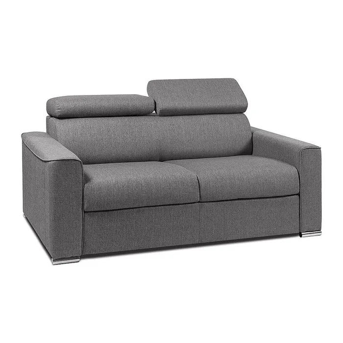 Canapé 2 places convertible express en tissu gris assise mémoire de forme - Couchage 120 cm - Matelas 22 cm mémoire de forme VIZIR