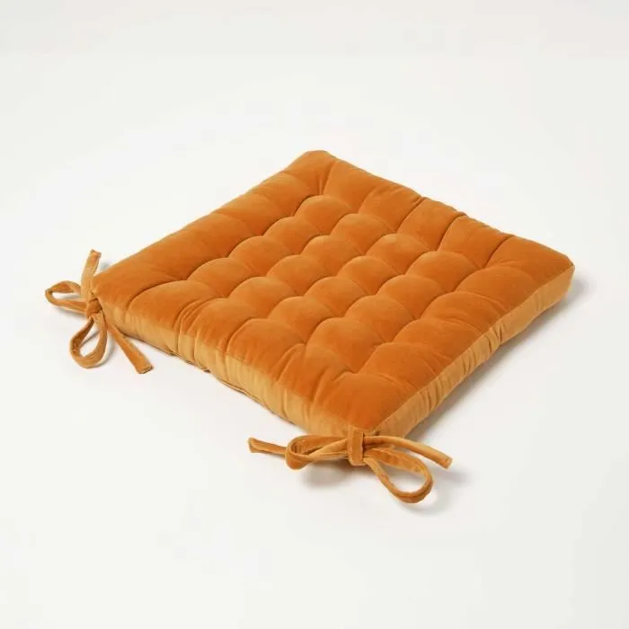 Galette De Chaise En Velours Orange 40x40x5cm - Homescapes