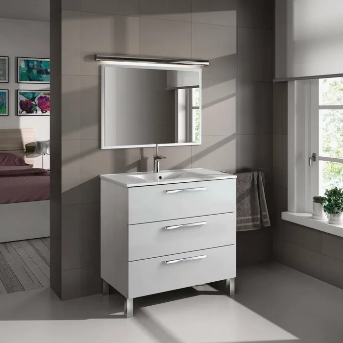 Meuble Sous Vasque\ Effet Bois Blanc Brillant 105x86 Cm