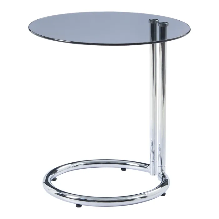 Table d'appoint Ylivieska verre trempé 46 x 45 cm verre fumé chrome en.casa