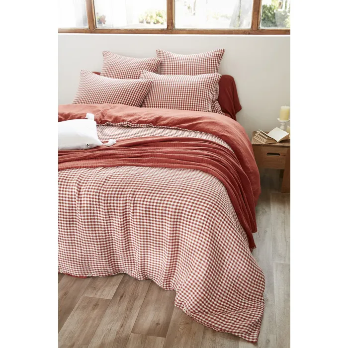 Housse de couette réversible 240 x 220 cm Gaze de coton tissée teintée VICKIE Terracotta