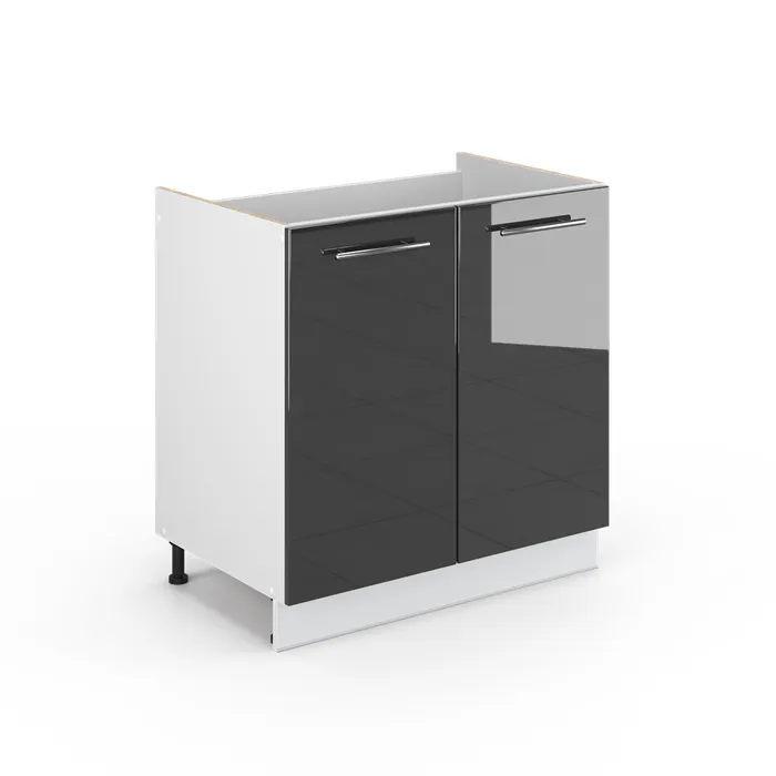 Vicco Meuble bas sous-évier Anthracite Haute brillance 80cm sans PT