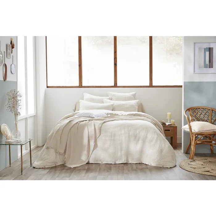 Housse de couette réversible 260 x 240 cm Gaze de coton tissée teintée VICKIE Pampa