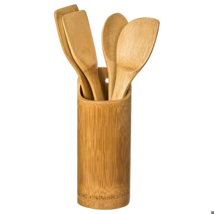 Pot À Ustensiles Avec 4 Spatules Bambou - 5five