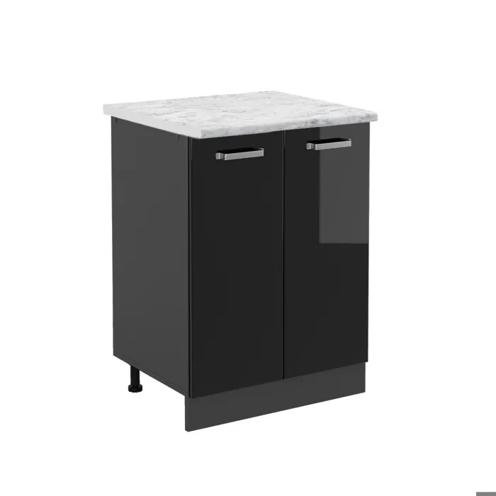 Vicco Meuble bas de cuisine Noir Haute brillance/Anthracite 60cm plan de travail Marbre