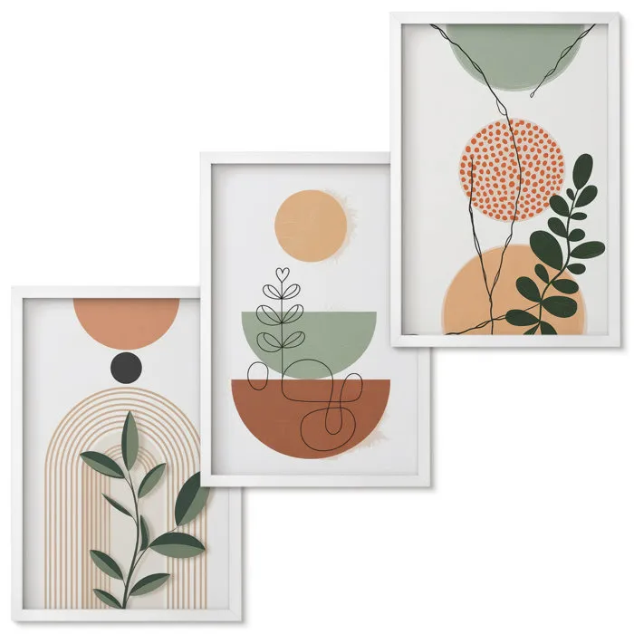 Set de 3 Tableaux Encadres Blanc Tulup 40x60 cm Galerie Murale Formes végétales abstraites