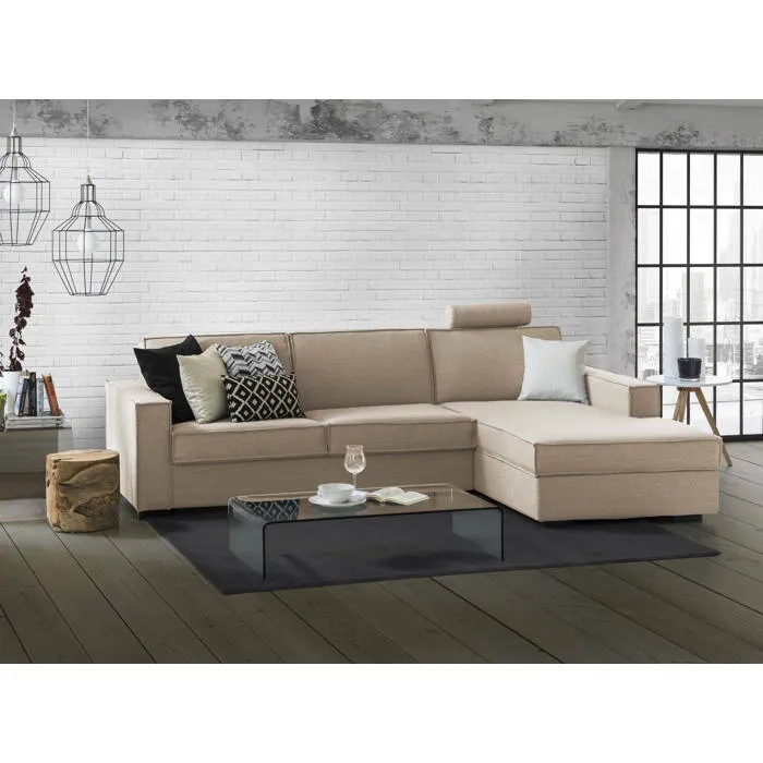 Canapé Fixe,en Tissu,beige,280x95h90 Cm