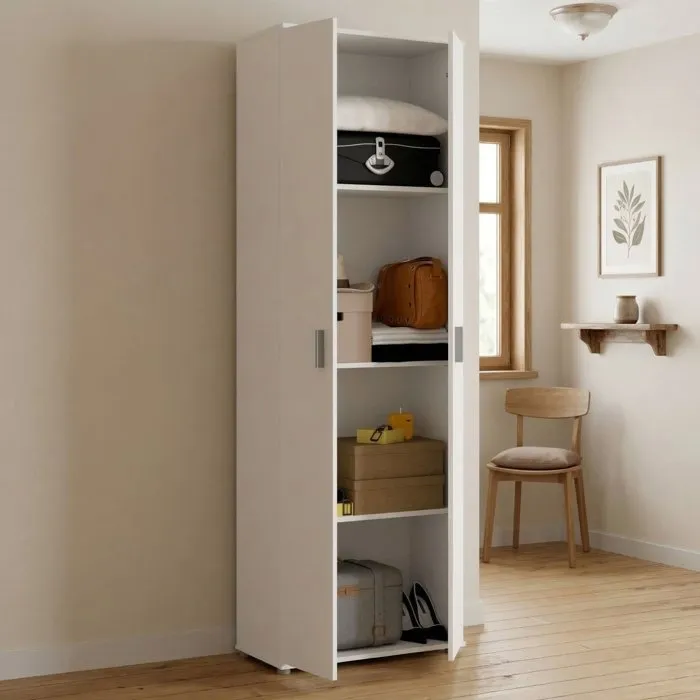 Armoire Polyvalente À 2 Portes Effet Bois Blanc 61x35 Cm