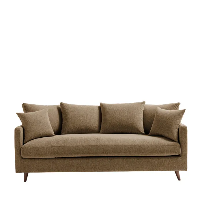 Villabon - Canapé convertible 3 places en tissu pieds bois foncé - Caramel chiné