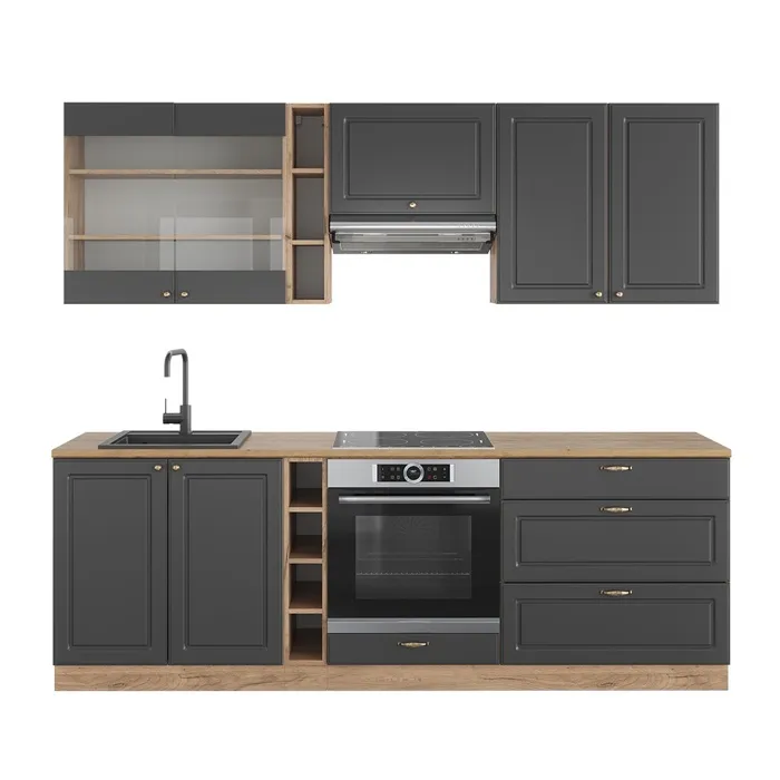 Vicco Cuisine Anthracite Campagne/Chêne doré 235cm, PT Chêne