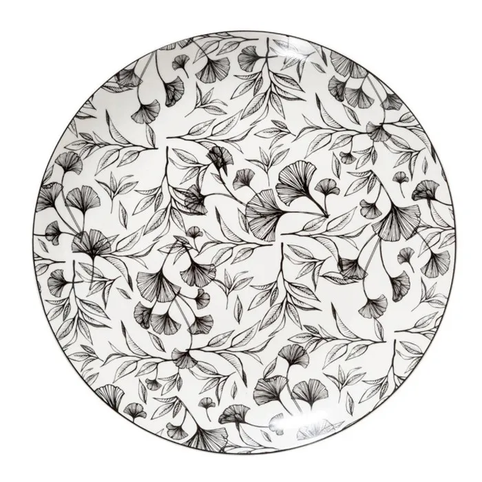 Lot De 6 Assiettes Plates "black Floral" D27cm - Sg Secret De Gourmet