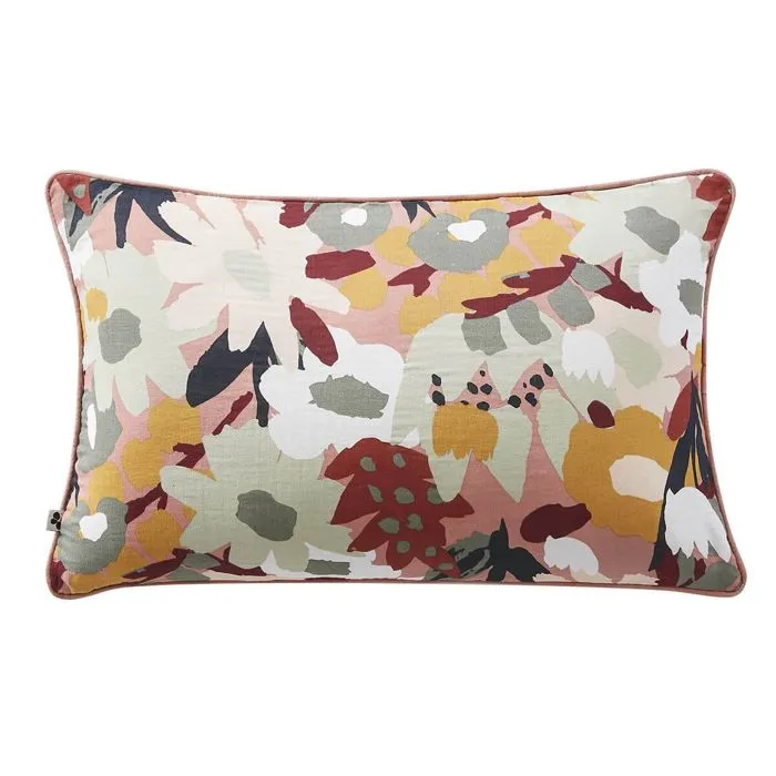 Sarah - Coussin Déhoussable 40x60cm Gaze De Coton Imprimé Rose Imprimé Floral