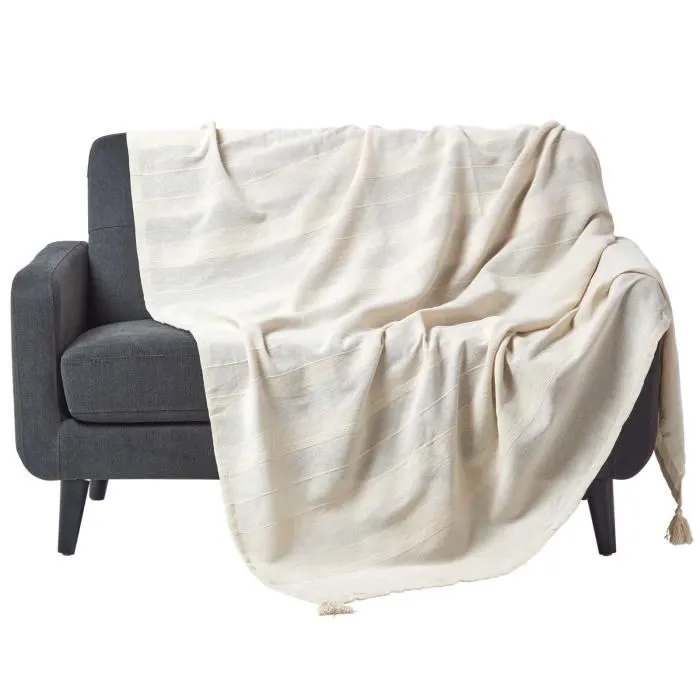 Plaid Rajput Naturel 225x255cm Jeté De Canapé En Coton Homescapes
