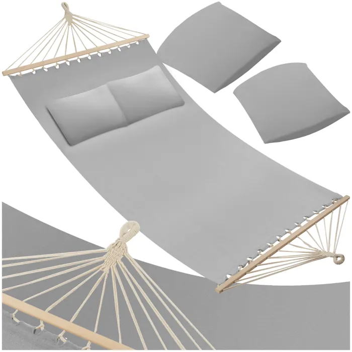 Hamac Avec Barres D'expansion 2 Personnes Polyester/coton Gris Clair
