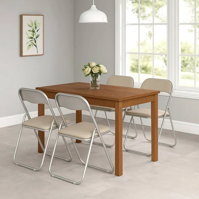 Lot De 4 Chaises Pliante,en Fer,beige,43x47h79.5 Cm