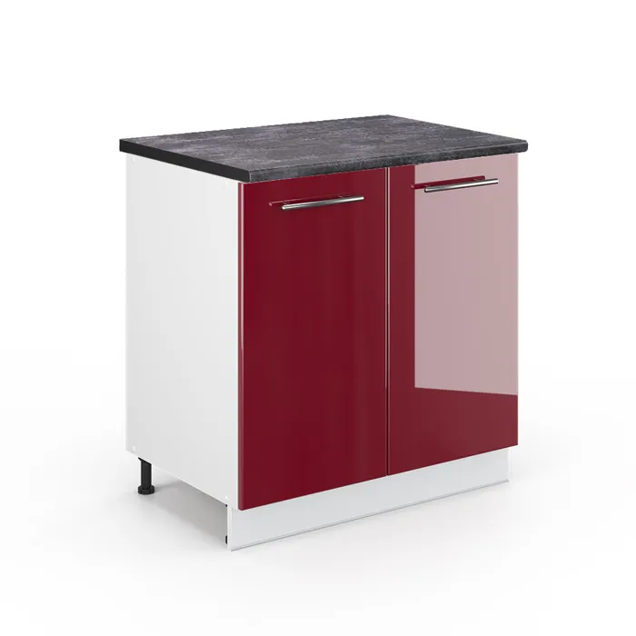 Vicco Meuble bas de cuisine Rouge bordeaux Haute brillance/Blanc 80cm plan de travail Anthracite
