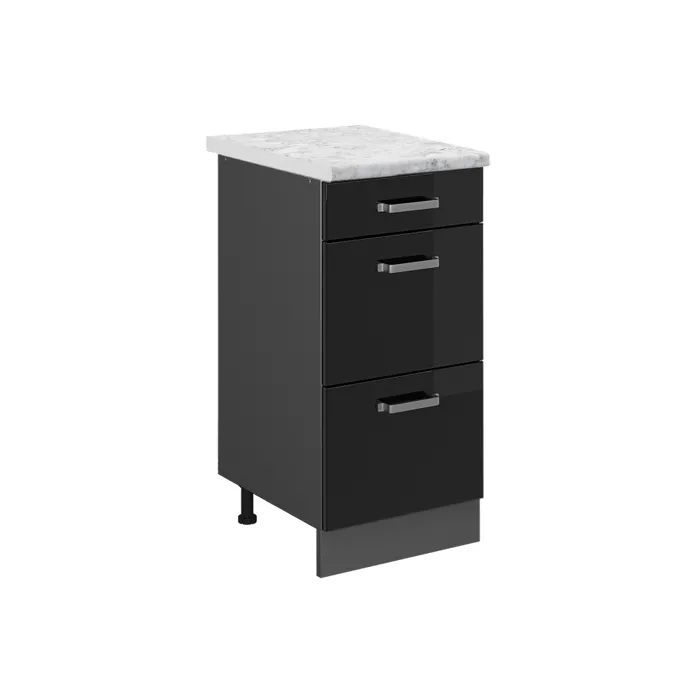 Vicco Meuble cuisine Noir Haute brillance 40cm PT Marbre