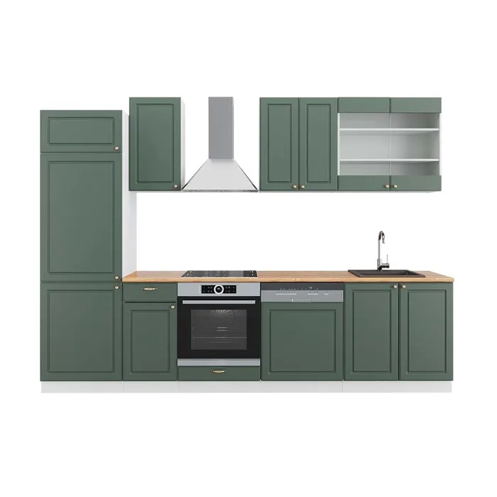 Vicco Cuisine Vert-Or Landhaus/Blanc 300cm, PT Chêne