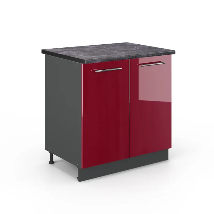 Vicco Meuble bas de cuisine Rouge bordeaux Haute brillance/Anthracite 80cm plan de travail Anthracite