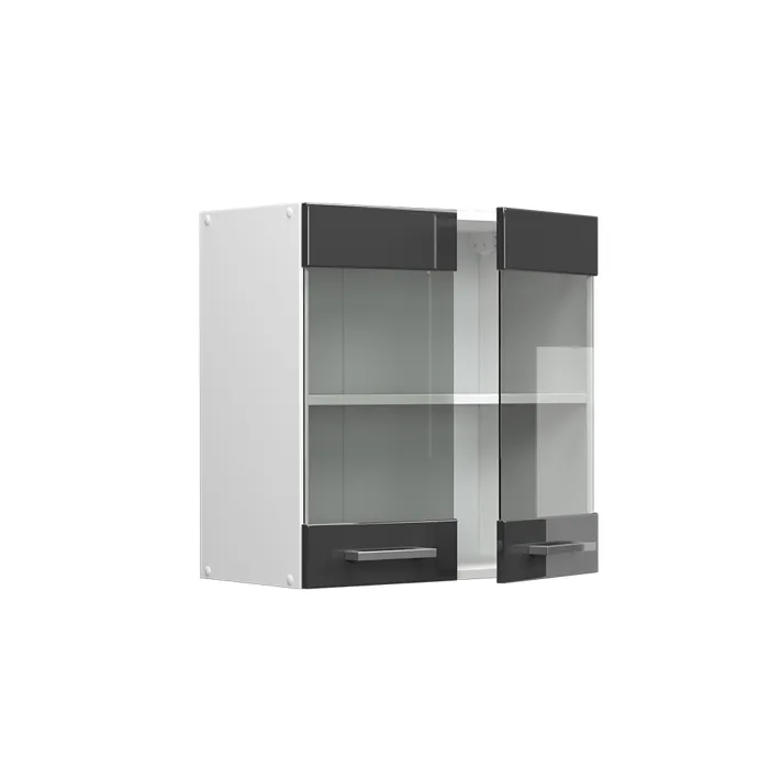 Vicco Armoire suspendue universelle Anthracite Haute brillance 60cm avec portes vitrées