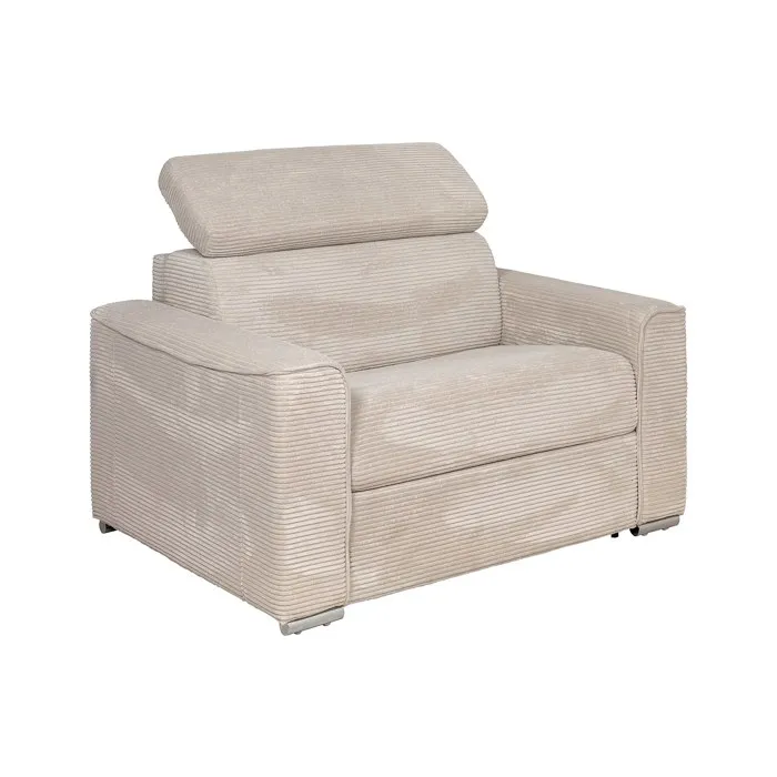 Fauteuil convertible express en velours côtelé beige - Couchage 70 cm - Matelas 14 cm VIZIR