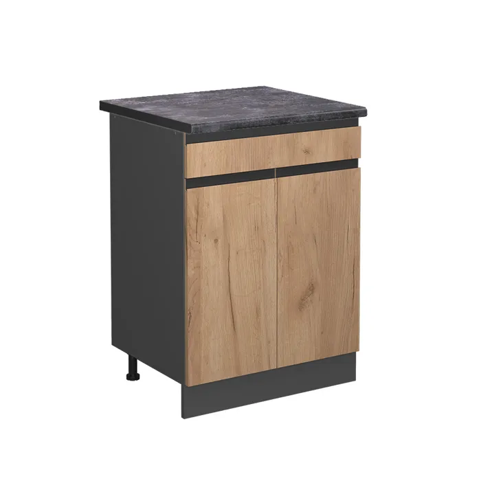 Vicco Meuble cuisine Chêne doré/Anthracite 60cm avec tiroir plan de travail Anthracite