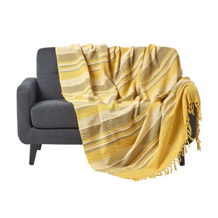 Plaid Morocco Jaune 255x360cm Coton Rayé Homescapes