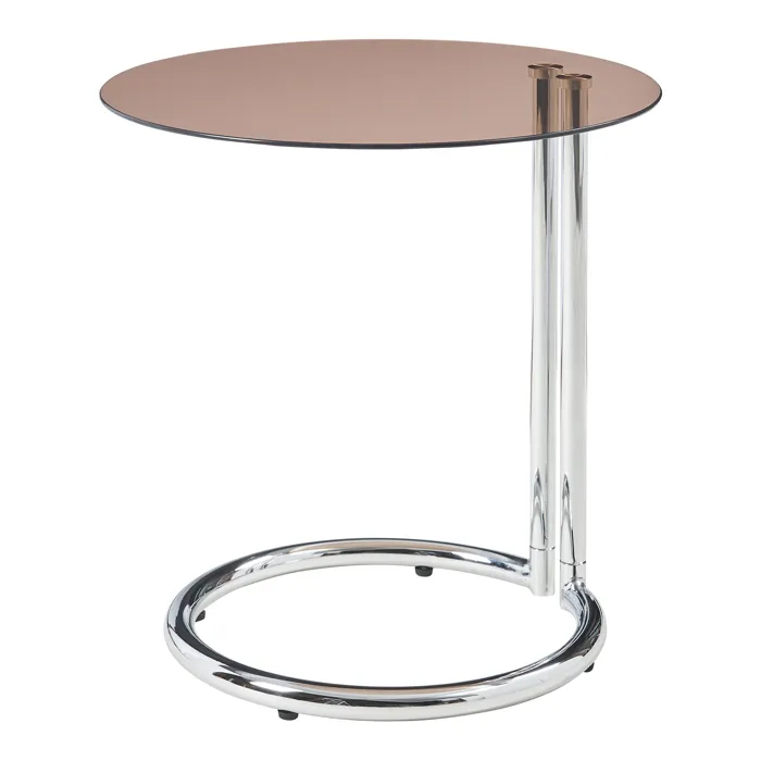 Table d'appoint Ylivieska verre trempé 46 x 45 cm verre ambré chrome en.casa
