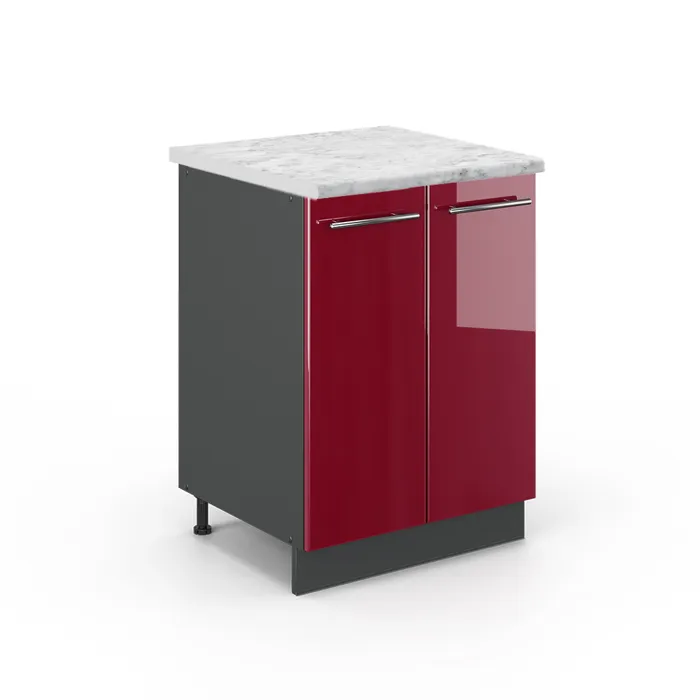 Vicco Meuble bas de cuisine Rouge bordeaux Haute brillance/Anthracite 60cm plan de travail Marbre