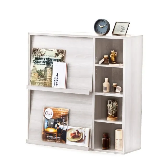 Iris Ohyama, Meuble, étagère, Bibliothèque de rangement, Avec 2 portes, FR-F2- Chêne Blanc, L33.8 x P89 x H90 cm